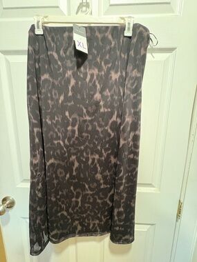 Primark Women's Midi Skirt in Black and Taupe Animal Print
